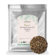 Starwest Botanicals Burdock Root Organic bag for pantry storage and cooking.