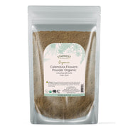 Starwest Calendula flower powder in front pouch, versatile for tea and cooking.
