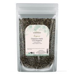 Starwest Cleavers herb cut and sifted 4oz pouch with vibrant greens for fresh tea