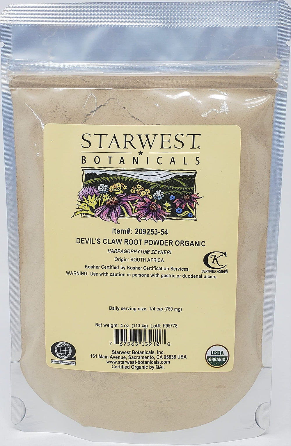 Starwest Botanicals Devil's Claw Root Powder, organic 4 oz, ideal for herbal blends