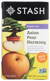 Stash Asian Pear Harmony Green Tea packaging highlights the crisp blend