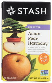 Stash Asian Pear Harmony Green Tea packaging highlights the crisp blend