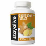 Stay Alive ginger capsules bottle showing a 120-vegan pill daily vitality.