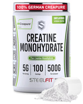 SteelFit Creapure creatine monohydrate powder jar showcases purity and energy support.
