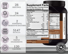 Stellar Labs whey protein chocolate tub closeup highlighting premium protein blend