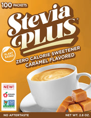 Stevia Plus packaging shows zero-calorie sweetness for daily use