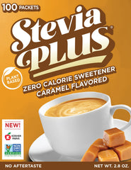 Stevia Plus packaging shows zero-calorie sweetness for daily use