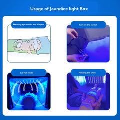 Stickfrease blue light lamp closeup showing UV-free phototherapy for newborns.