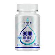 STIOR sodium chloride tablets bottle close-up for hydration during workouts.