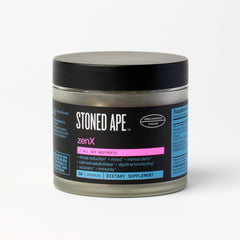 Stoned Ape ZenX bottle being poured for daily balance and focus