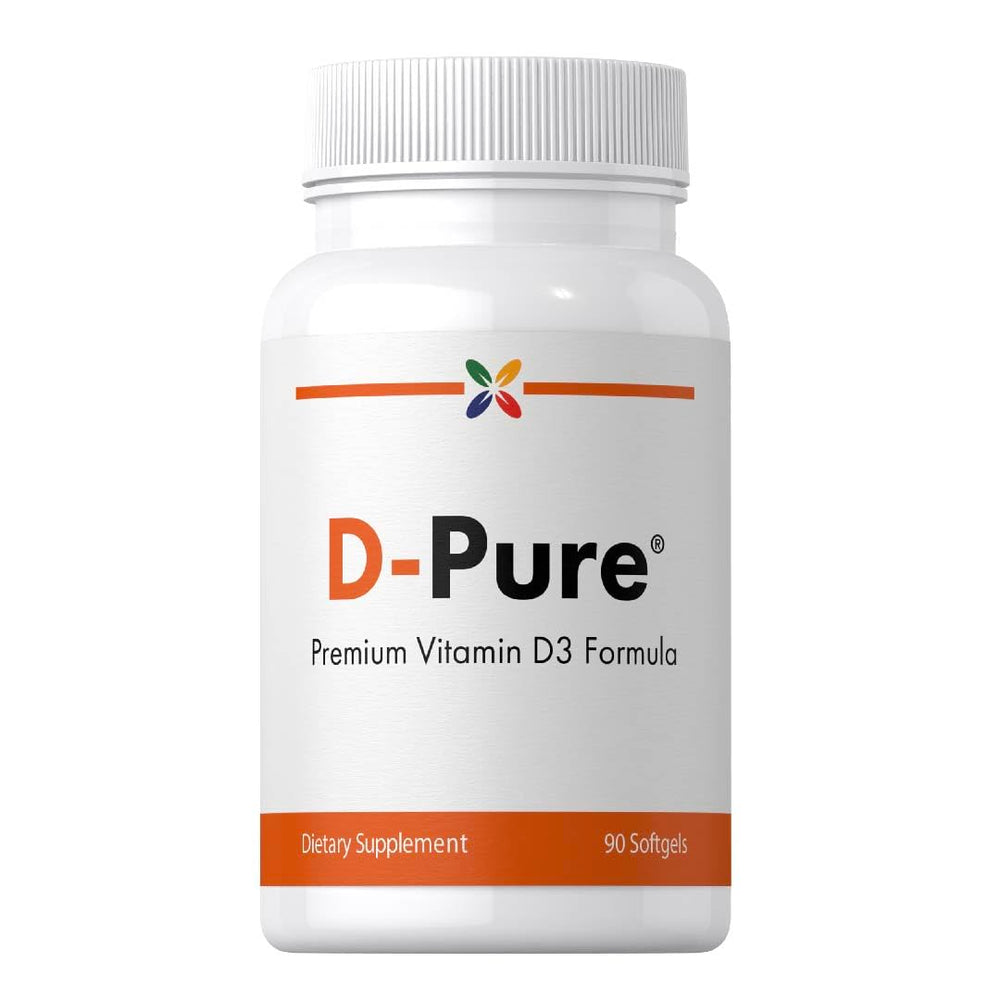Stop Aging Now Vitamin D3 5000IU softgel bottle on counter for daily use.