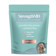 StrengthMD grass-fed whey protein bag showing 20 servings for versatile shakes