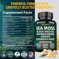 StrongVit Black Seed Oil capsules on glass, highlighting potent antioxidant properties