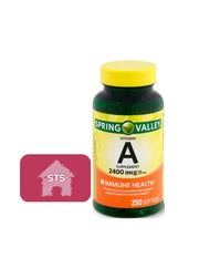 STS Home Spring Valley Vitamin A bottle front shows a 250-count supply for daily eye health.