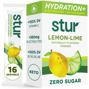 Stur electrolyte hydration packaging with lemon-lime flavor and sugar-free formula for on-the-go hydration