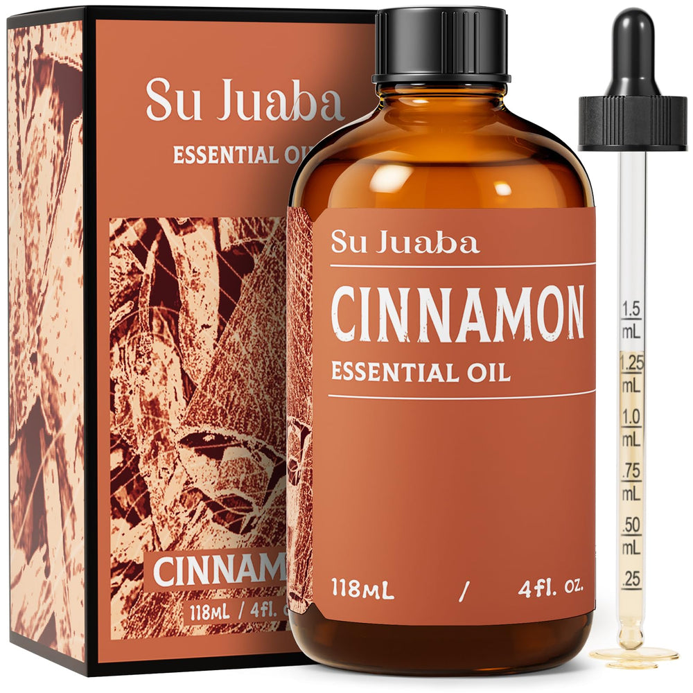 SU JUABA Cinnamon essential oil bottle in amber glass preserves potency and aroma