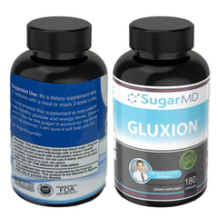 SugarMD GLUXION 3X bottle displaying triple-strength formula for steady energy.