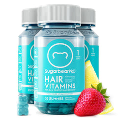 SugarBearPro gummy bottle highlights extra-strength biotin for hair support.