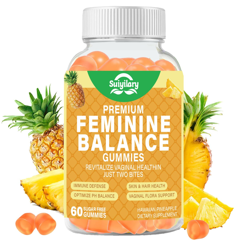 Suiyilary Feminine Balance Gummies pineapple bottle supports daily balance with tropical flavor