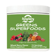 Suiyilary Greens Superfoods Powder bottle with mango flavor supports daily digestion.