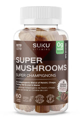 SUKU Vitamins Super Mushroom Gummies bottle front for convenient daily immune support.