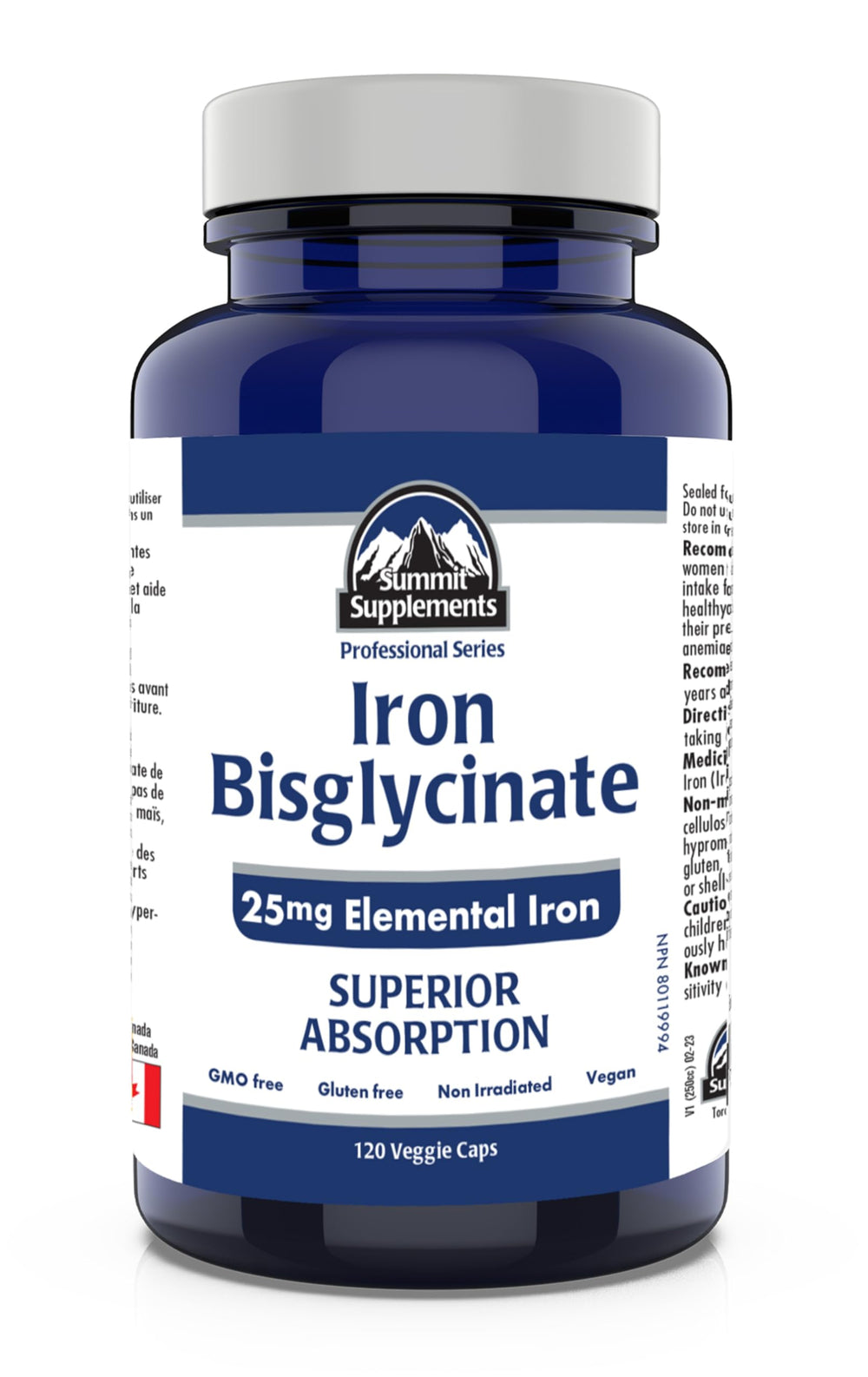 Summit Supplements iron bisglycinate bottle with capsules for easy daily iron support.
