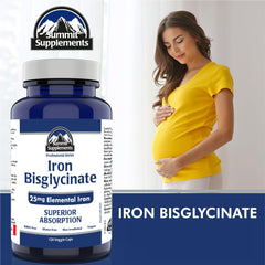 Summit Supplements iron bisglycinate capsules, gentle on digestion for comfortable daily use.
