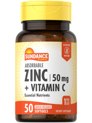 Sundance Absorbable Zinc with Vitamin C bottle front showing packaging for daily nutrients