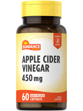 Sundance Apple Cider Vinegar Capsules bottle shows 450mg per capsule for daily support.