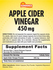 Sundance Apple Cider Vinegar Capsules quick-release format supports easy, tasteless intake.
