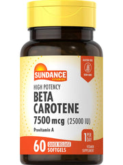 Sundance Beta Carotene bottle front displaying dosage for daily provitamin A support
