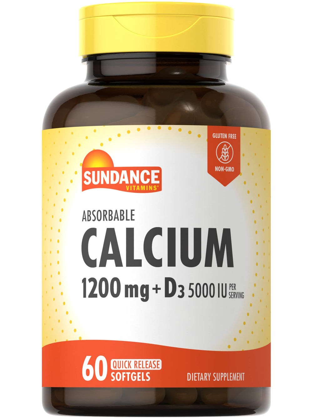 Sundance Calcium softgels bottle showing easy to swallow format for daily support