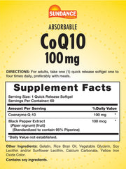 Sundance CoQ10 softgel pour in hand for quick daily supplementation.