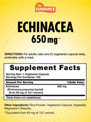 Sundance Echinacea 650mg capsules close-up highlights vegetarian formula