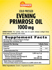 Sundance Evening Primrose Oil bottle with label highlights non-GMO and gluten-free formula