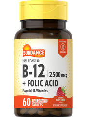 Sundance fast dissolve B-12 berry bottle for easy daily energy support.