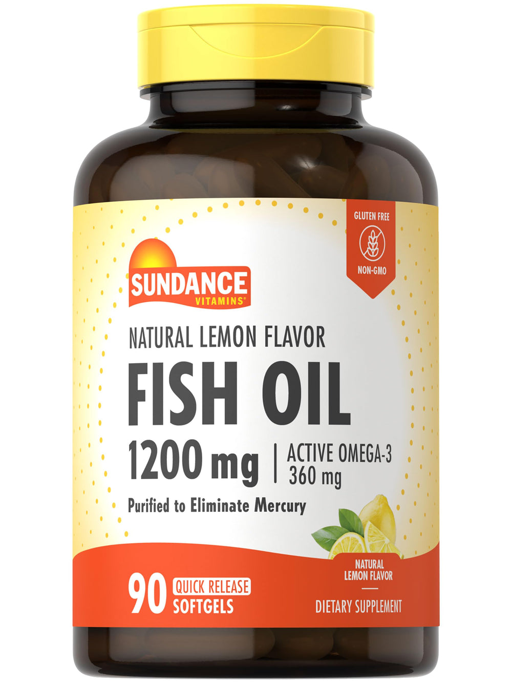 Sundance Fish Oil bottle front view highlights purified omega-3.