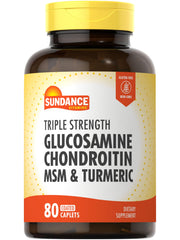 Sundance Glucosamine Chondroitin with MSM and Turmeric bottle of caplets for joint support