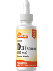 Sundance Liquid D3 bottle showing 5000 IU dosage for daily use