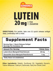 Closeup of Sundance Lutein softgels, easy to swallow daily