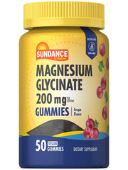 Sundance Magnesium Glycinate Gummies bottle in grape flavor; vegan and gluten-free.