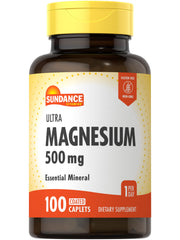 Sundance Magnesium Supplement bottle showing 500 mg dose for daily mineral intake.