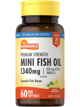 Sundance mini fish oil bottle showing 60-count supply for daily omega support.