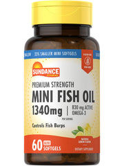 Sundance mini fish oil bottle showing 60-count supply for daily omega support.