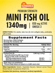Sundance mini fish oil softgels closeup highlighting easy-to-swallow capsules.