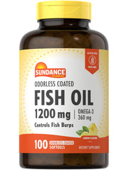 Sundance odorless fish oil softgels in lemon flavor bottle for daily Omega-3 support.