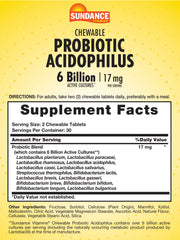 Close-up of Sundance Probiotic Aciophilus 17mg berry-flavored chewable tablet