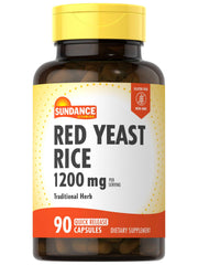 Sundance Red Yeast Rice capsules bottle showing 1200mg per serving for daily use.