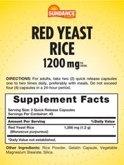 Close-up of Sundance red yeast rice capsules highlighting quick-release design for easy swallowing.