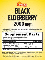 Close-up of Sundance Sambucus elderberry capsules showing concentrated extract